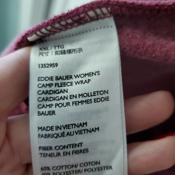 Eddie Bauer Camp Fleece Cardigan 2X Burgundy Soft Open Cozy Layering Casual Long - Picture 11 of 15